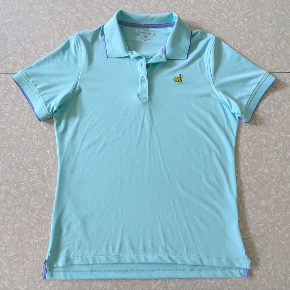 Magnolia Lane Masters Tech Polo Shirt Womens‎ Medium Aqua Blue Golf Short Sleeve